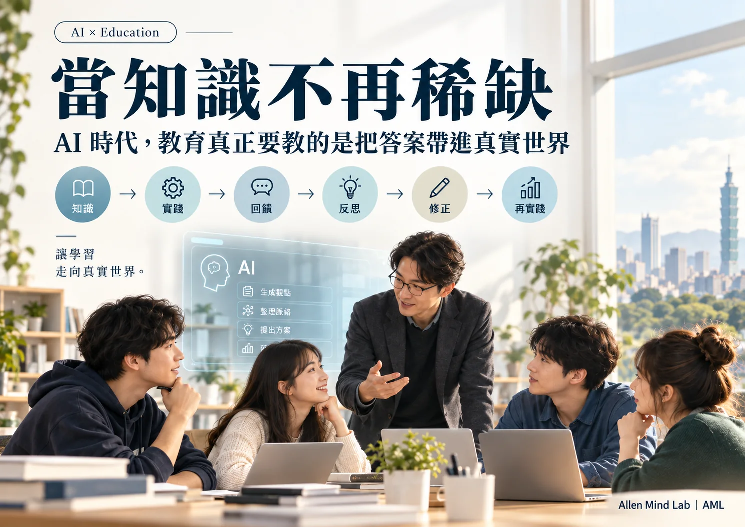 教師與學生在 AI 協作環境中，透過知識、實踐、回饋、反思與修正進行實踐淬煉學習